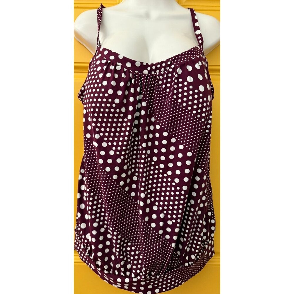 Land’s End‎ Tankini Top Size 16  Polka Dots Built In Bra Summer Beach Vacation